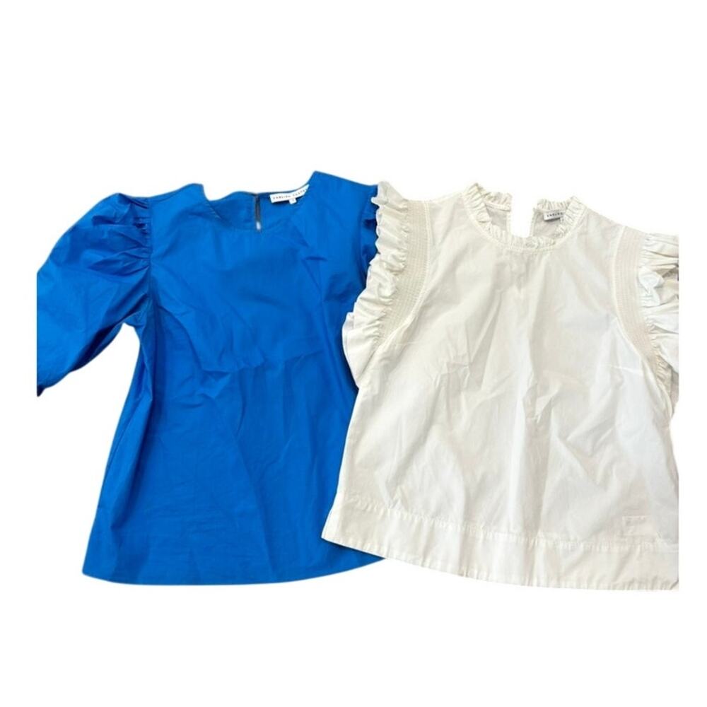 English Factory Women’s Tops Lot of 2 Size S Blue White Puff Ruffle Sleeve
